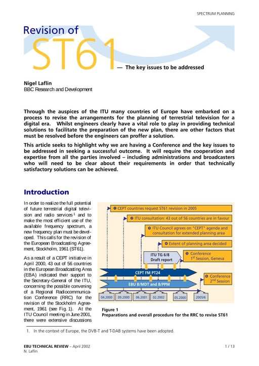 Revision of ST61 — the key issues to be addressed