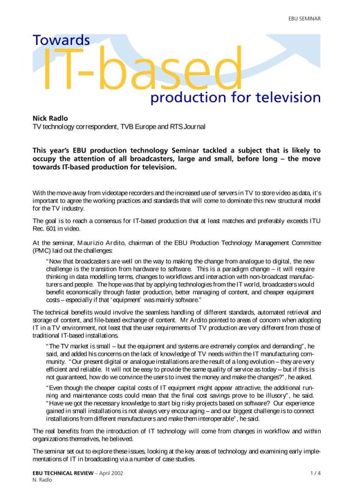 Towards IT-based production for television