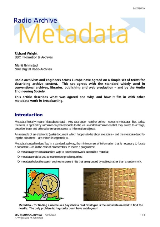 Radio archive metadata