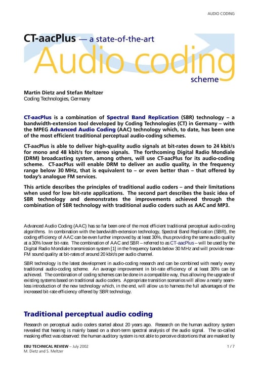CT-aacPlus - a state-of-the-art audio coding system