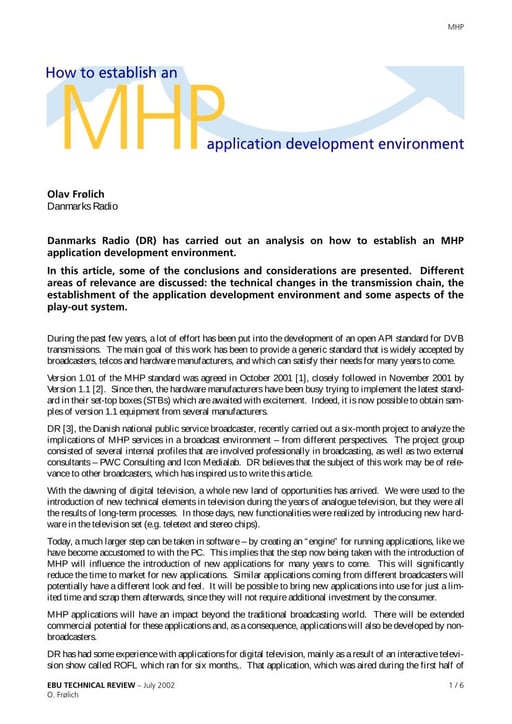 How to establish an MHP application development environment