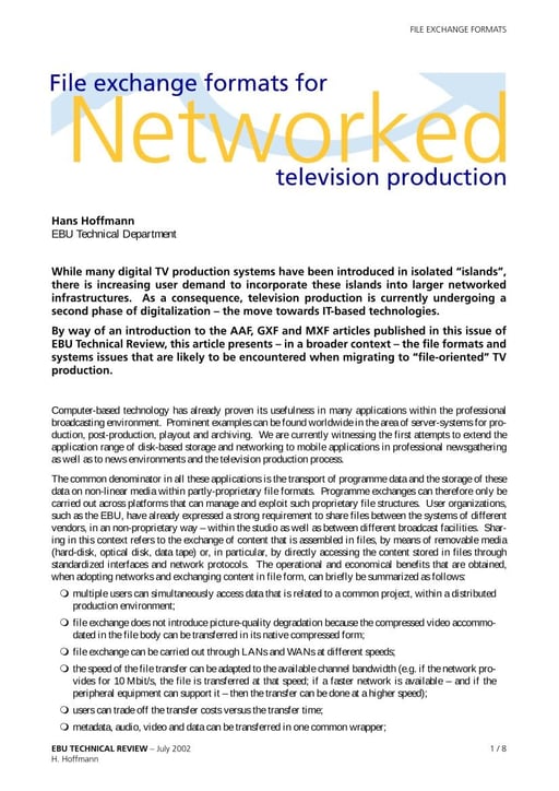 File exchange formats for networked television production