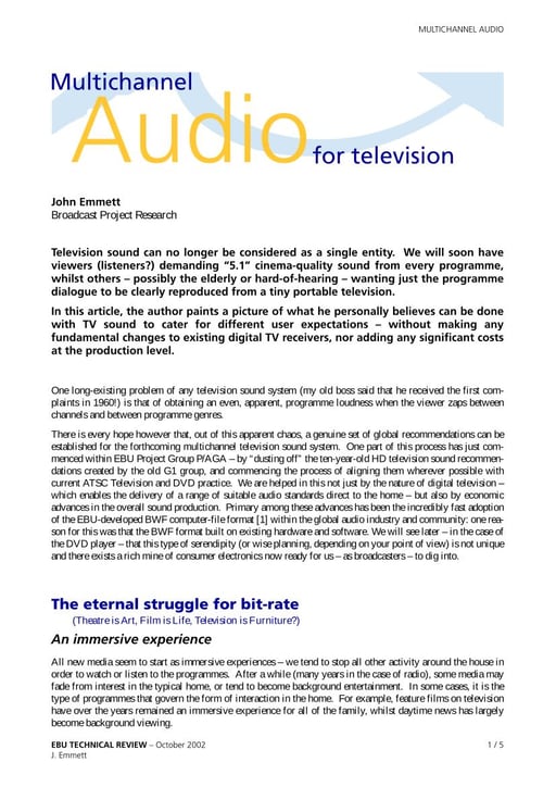 Multichannel audio for television