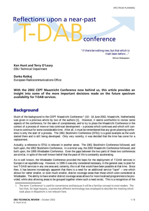 Reflections on a near-past T-DAB conference