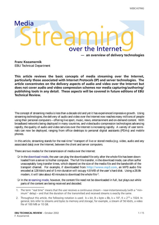Media streaming over the Internet — an overview