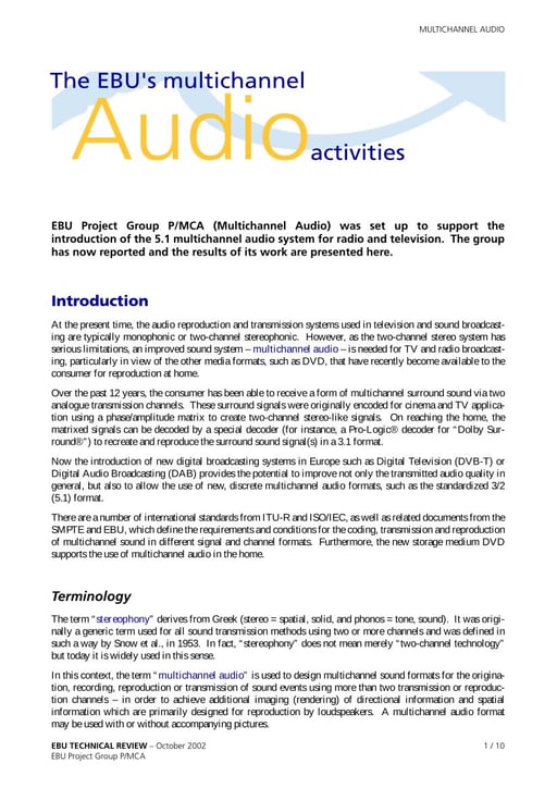 The EBU's multichannel audio activities