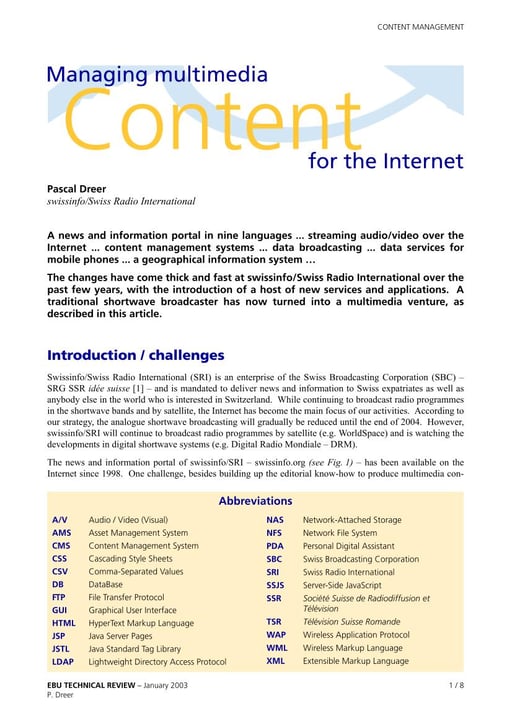 Managing multimedia content for the Internet