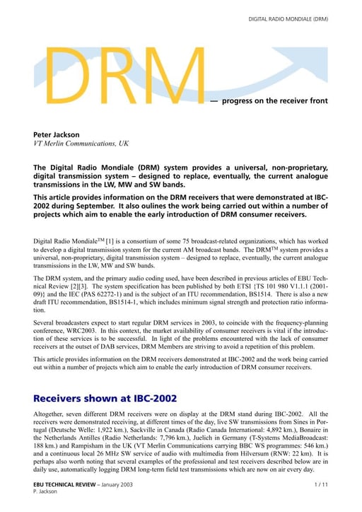 DRM — progress on the receiver front
