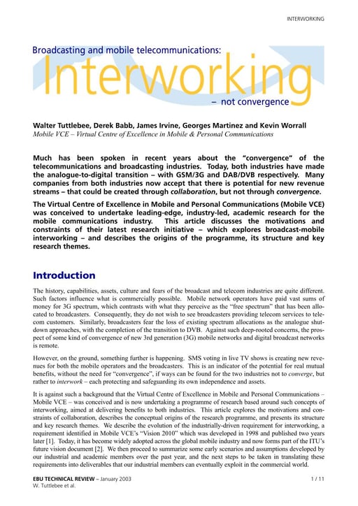 Broadcasting and mobile communications: interworking