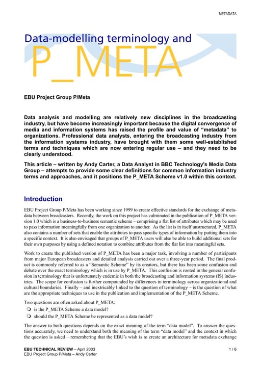 Data modelling terminology and P_META