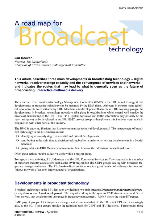 A road map for broadcast technology
