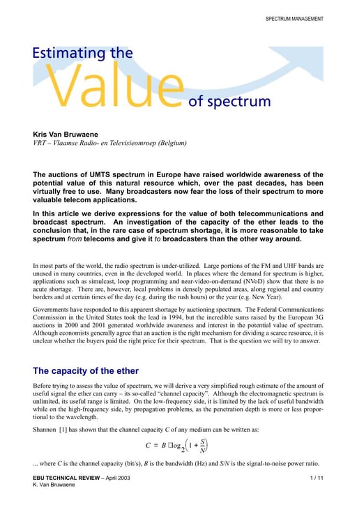 Estimating the value of spectrum