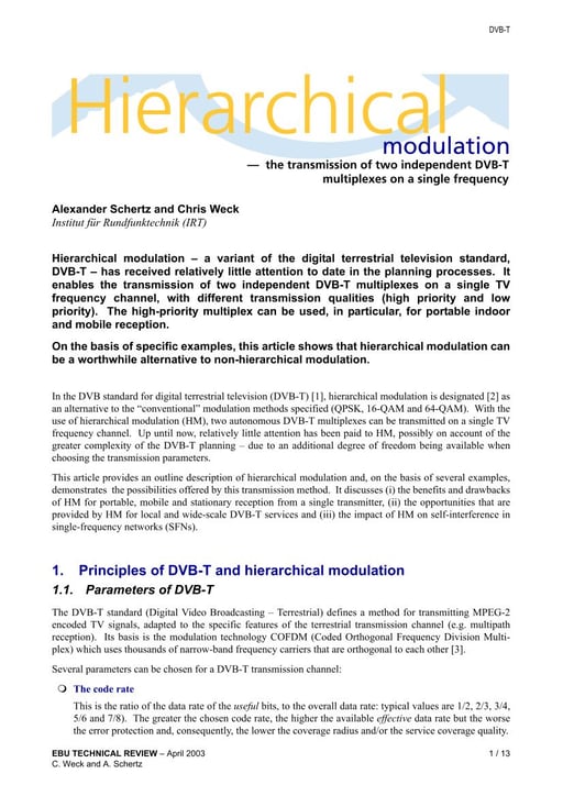Hierarchical modulation — two independent DVB-T multiplexes