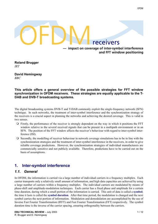 OFDM receivers — impact on coverage of inter-symbol interference
