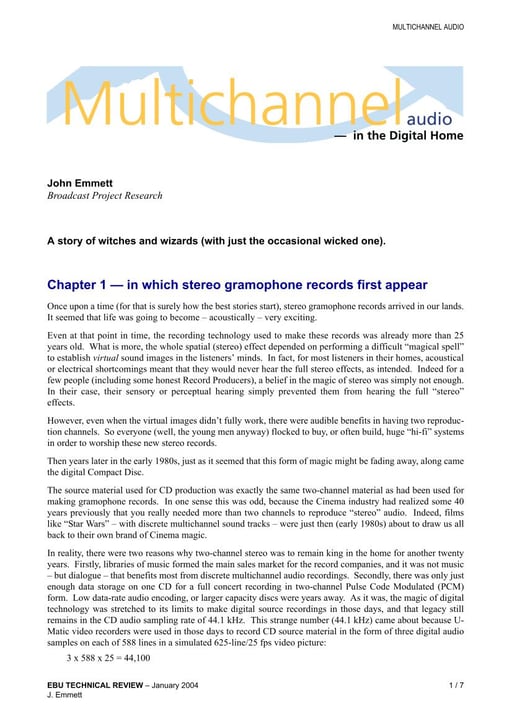 Multichannel audio — in the Digital Home