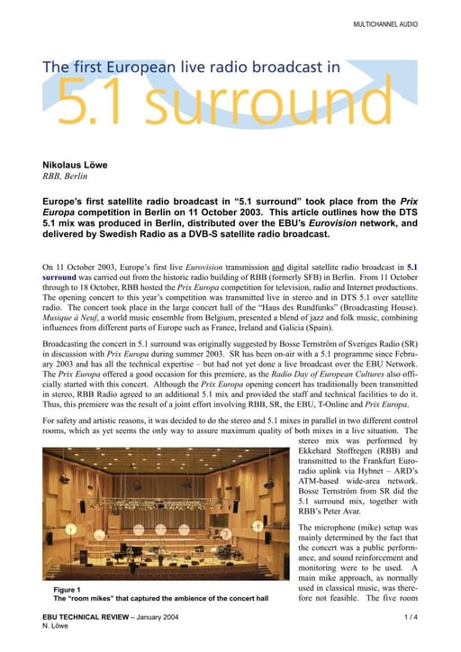 The first European live radio broadcast in 5.1 surround