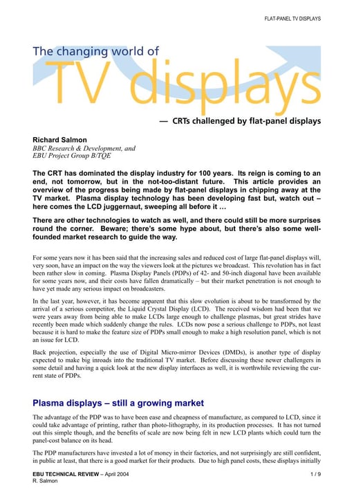 The changing world of TV displays — CRTs challenged