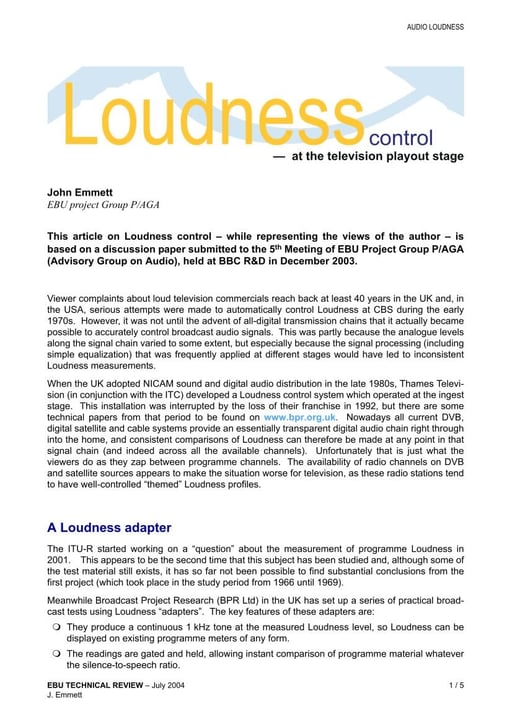 Loudness control — at the television playout stage
