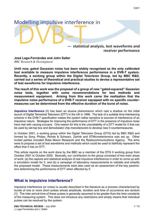 Modelling impulsive interference in DVB-T