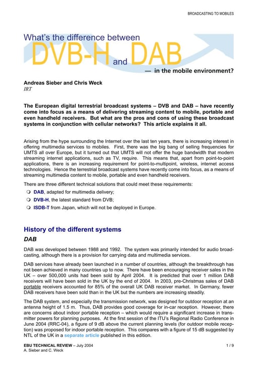 What's the difference between DVB-H and DAB — in the mobile environment