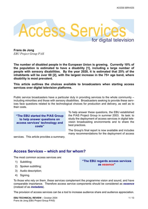Access Services for digital television