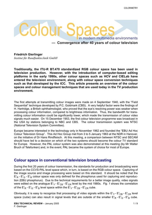 Colour spaces in modern multimedia environments