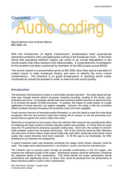Cascaded audio coding