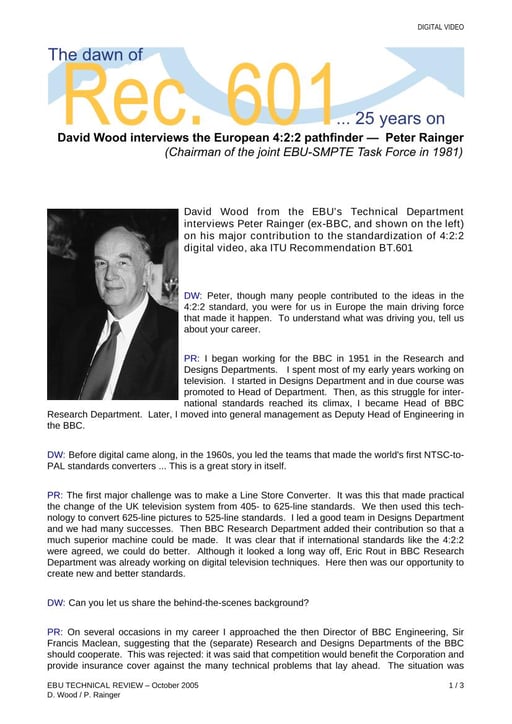 The dawn of Rec. 601 ... 25 years on