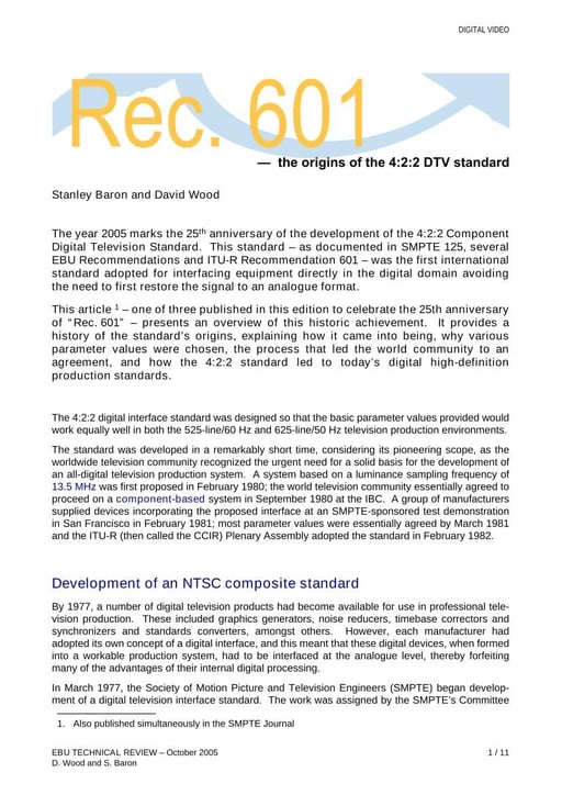 Rec. 601 — the origins of the 4:2:2 DTV standard
