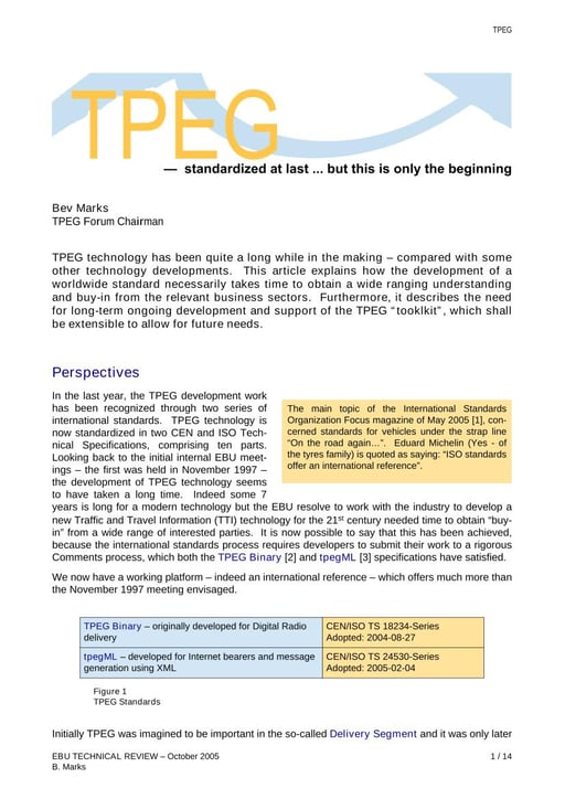 TPEG — standardized at last ... but this is only the beginning