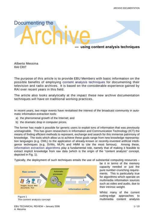 Documenting the archive — using content analysis techniques
