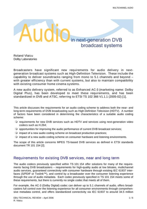 Audio in next-generation DVB broadcast systems