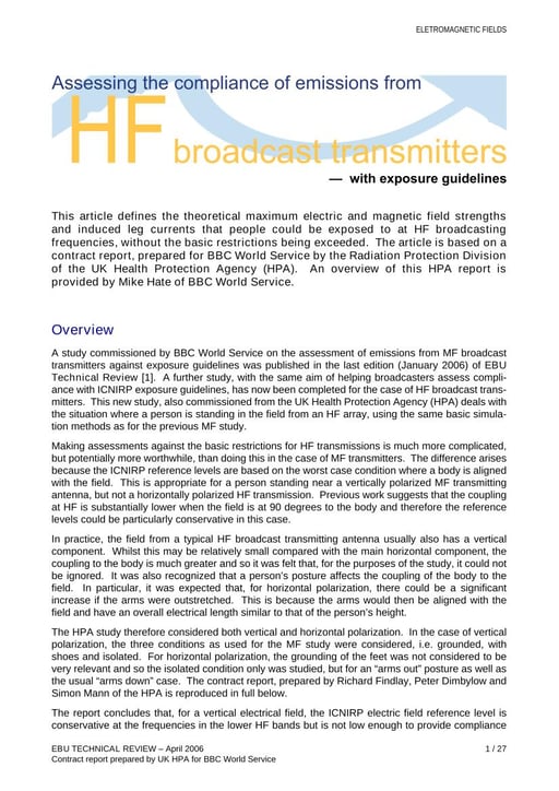 Assessing the compliance of emissions from HF broadcast transmitters