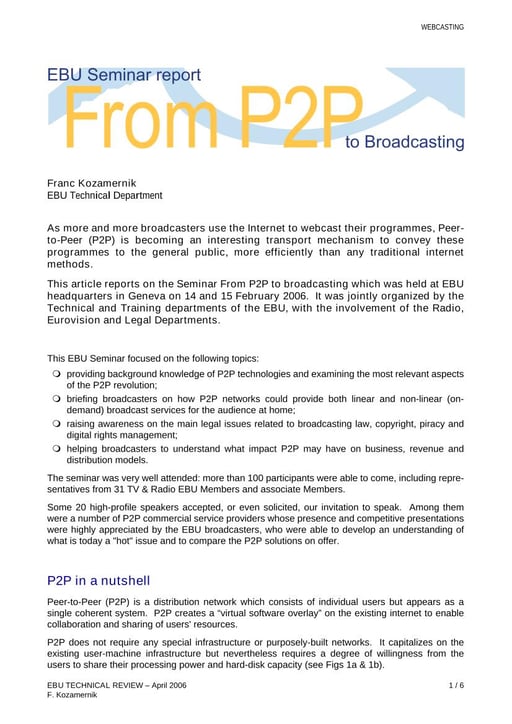 EBU Seminar report — From P2P to broadcasting