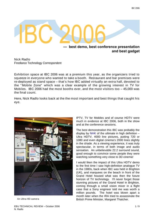 IBC 2006 — best demo, best conference presentation and best gadget