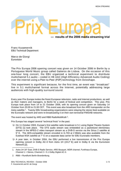 Prix Europa — results of the 2006 media streaming trial