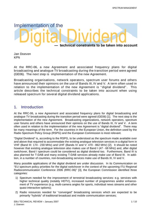 Digital Dividend — technical restraints to be taken into account