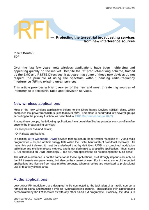 RFI — protecting the terrestrial broadcasting services