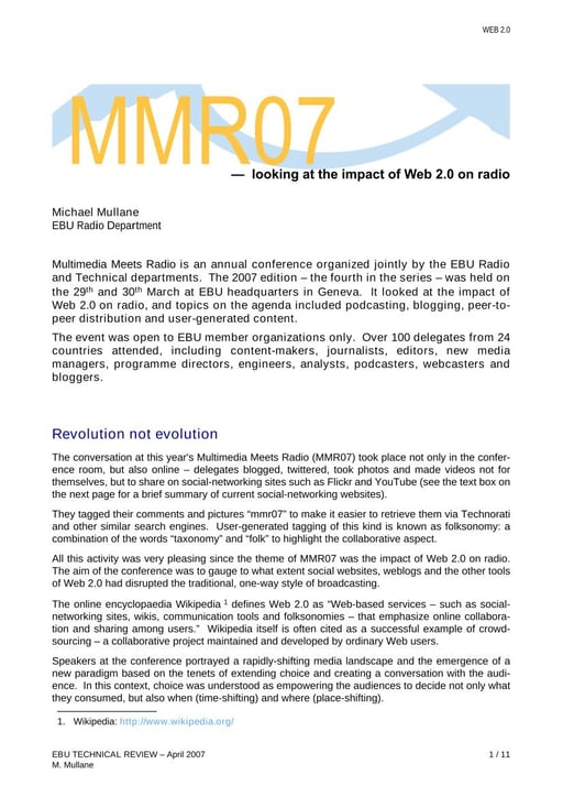 MMR07 – the EBU's annual Multimedia Meets Radio event