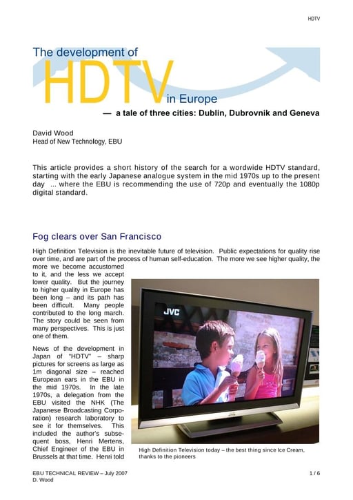 The development of HDTV in Europe — a tale of three cities