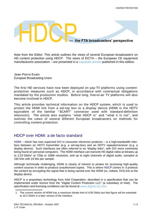 HDCP — the FTA broadcasters' perspective