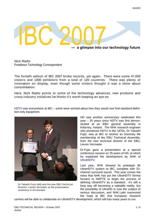 IBC 2007— a glimpse into our technology future