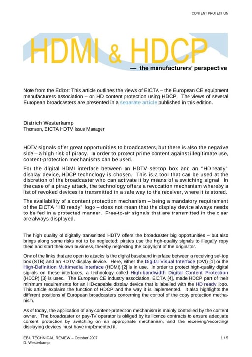 HDMI & HDCP — the manufacturers' perspective