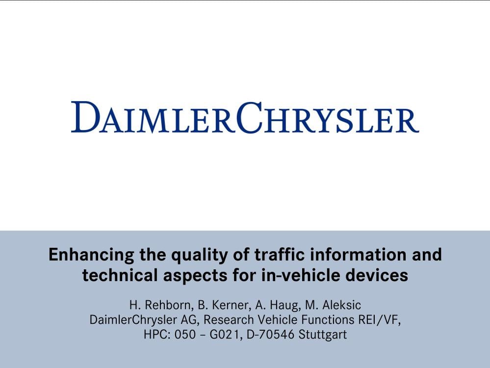 Enhancing the quality of traffic information & technical aspects