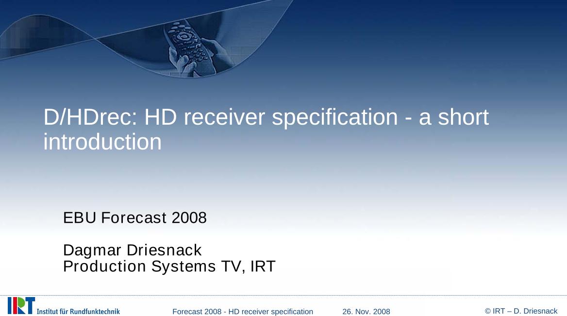 HD receiver specifications