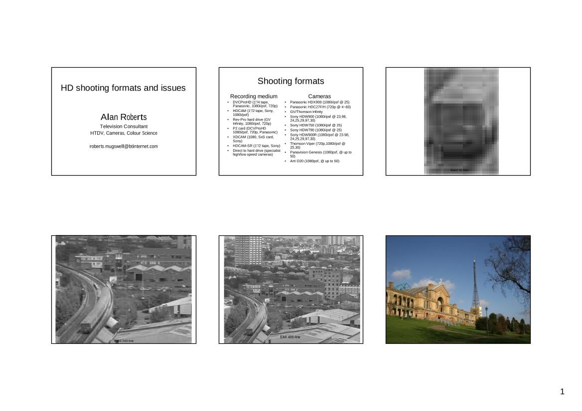 HD Shooting Formats and Issues