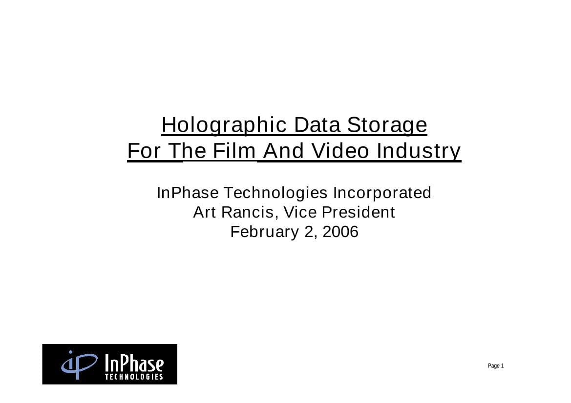 Holographie data storage for the film and video industry